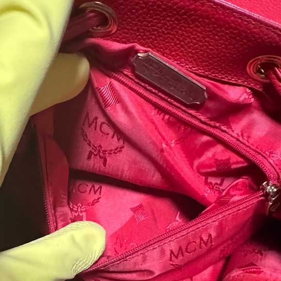 VTG MCM  Red Leather Backpack with Gold Accents - Picture 9 of 16